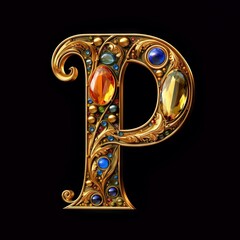 Capital letter "P" gem stones in Art Nouveau style.  Made with Generative AI.