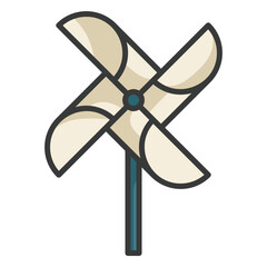 Icon of paper windmill propeller with stick