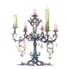 candelabra in the style of gothic watercolor - obrazy, fototapety, plakaty