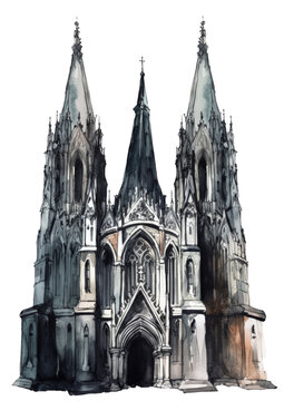 eerie cathedral in the style of dark gothic watercolor