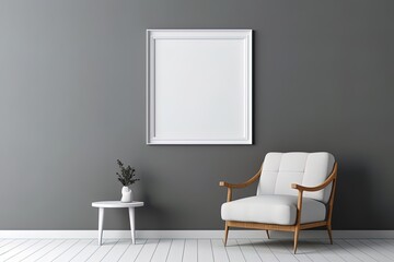 Empty picture frame in modern grey living room using generative AI
