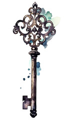 Fototapeta na wymiar mysterious key in the style of dark gothic watercolor