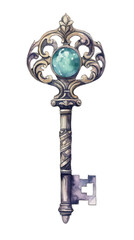 Mysterious key in the style of dark gothic watercolor