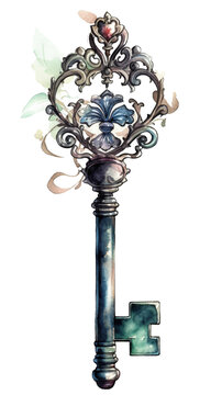 mysterious key in the style of dark gothic watercolor