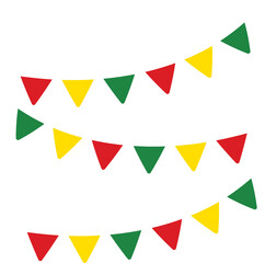 Red, yellow and green colored party bunting as the colors of the Black History Month flag. Flat design illustration.