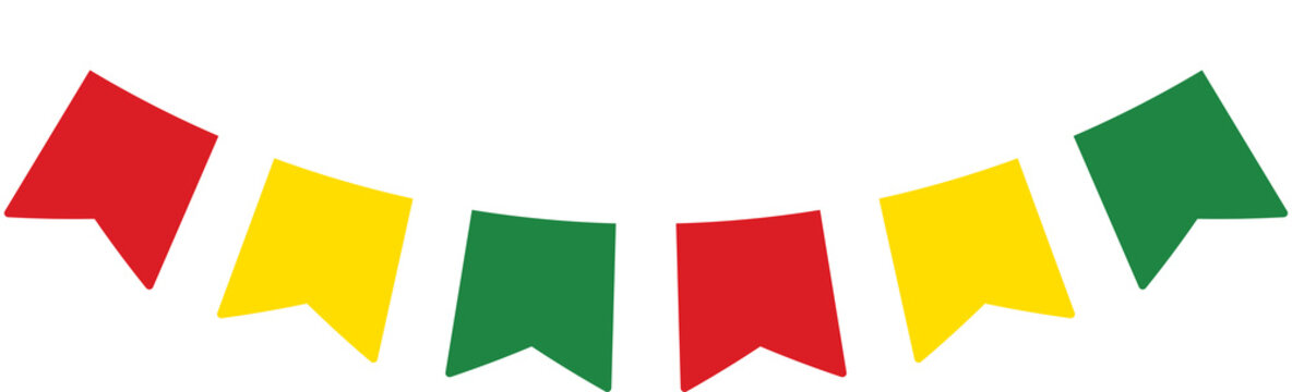 Red, yellow and green colored party bunting as the colors of the Black History Month flag. Flat design illustration.