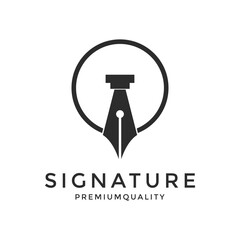 Modern creative logo signature writing pen with circle