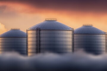 Fototapeta premium silos amidst a cloudy sky Generative AI