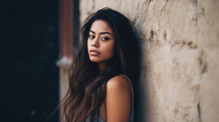Obraz premium Professional Portrait of a beautiful young woman with long hair posing for the camera - made with Generative AI