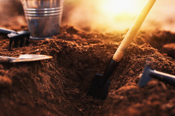 Farmers use shovels to till the soil in agriculture, loose soil.