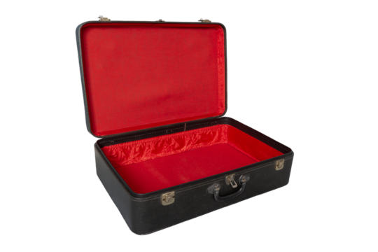Valise noire, intérieur rouge,  des années 70