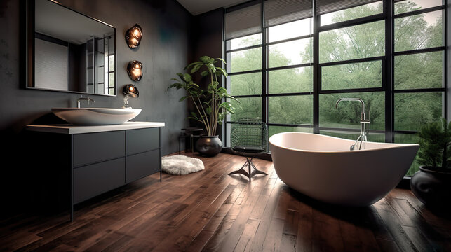 Salle de bain avec murs en ardoise grise.