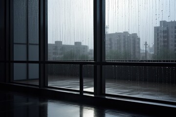 rainy day as seen from inside a room with a large window Generative AI