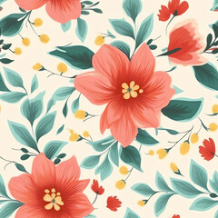 AI Generated. Seamless Floral Pattern in Flat Style with Pastel Colors. Delicate and Whimsical Artistic Composition.