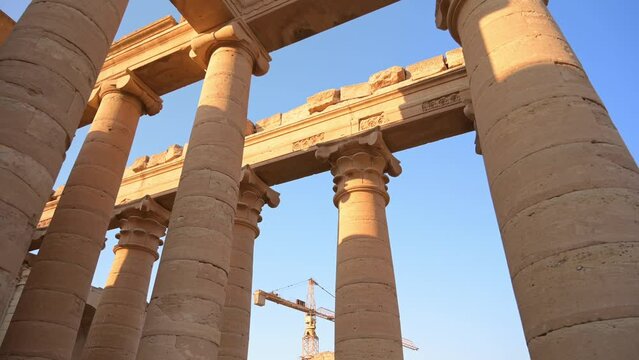 Columns of Hatra temple, Iraq. Low angle pov