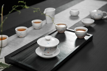 Asia tea set on the table. Make tea and enjoy it at home while relaxing