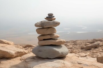 Fototapeta na wymiar balanced rock stack on a rocky hillside Generative AI