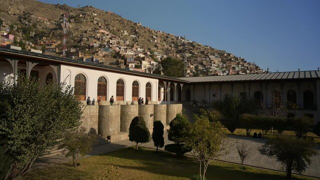 Panning view of Queen&rsquo;s Palace in Gardens of Babur, Kabul in Afghanistan