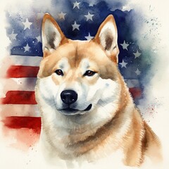 Portrait of Akita dog with USA flag 4th July Inspired created with Generative AI Technology