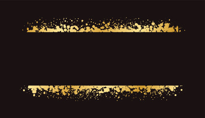 Abstract Gold Ink Splatter Ribbon Banner Frame. Golden foil spray banner border template.