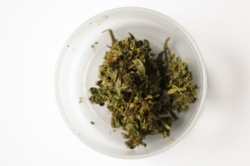 Dried cannabis in container