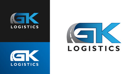 GK Logistics letter highway logo template. Icon G or GK delivery between cities, provinces and countries.