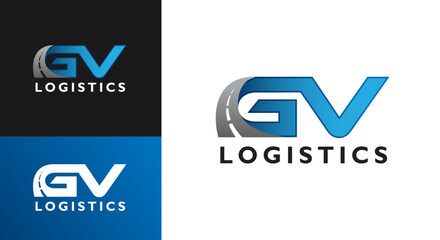 GV Logistics letter highway logo template. Icon G or GV delivery between cities, provinces and countries.