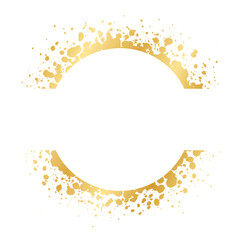 Abstract Round Gold Ink Splatter Frame. Golden foil spray border template.