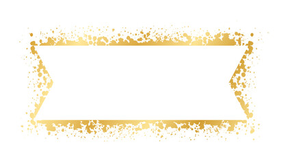 Abstract Gold Ink Splatter Ribbon Banner Frame. Golden foil spray banner border template.