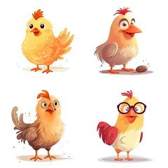 Cartoon character of chicken on white background