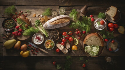 Obraz na płótnie Canvas healthy food dishes, on wood background