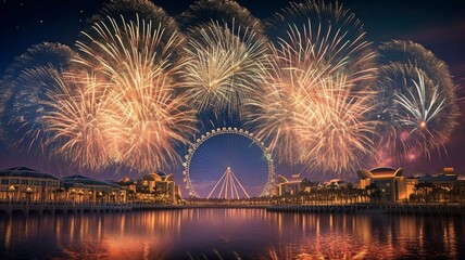 spectacular fireworks display to mark the launch of Ain Dubai.  GENERATE AI.. - obrazy, fototapety, plakaty