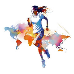 Fototapeta na wymiar Global running day. Stylish woman athlete runs on track Created by AI
