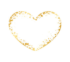 Abstract Heart Shaped Gold Ink Splatter Frame. Golden Valentines Day border template.