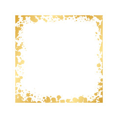Abstract Square Gold Ink Splatter Frame. Golden foil spray border template.