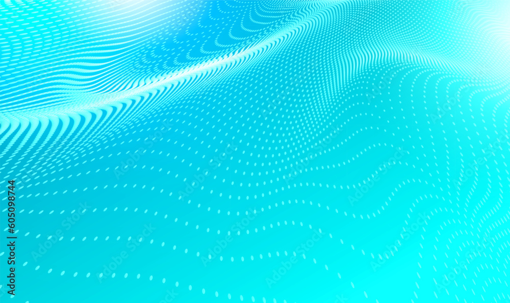 Fototapete Abstract science technology background with flowing particles dots. The futuristic structure of network connection. Hi-tech and big data visualization. Musical wave. Pattern for presentations. Vector.
