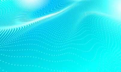 Abstract science technology background with flowing particles dots. The futuristic structure of network connection. Hi-tech and big data visualization. Musical wave. Pattern for presentations. Vector.