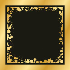 Abstract Square Gold Ink Splatter Frame. Golden foil spray border template.