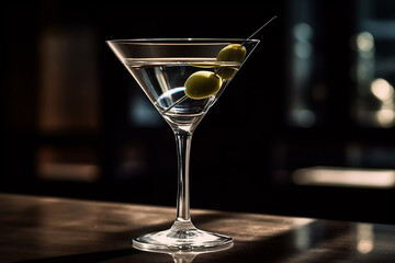 A glass of martini with olives