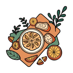 Hand Drawn Pizza from above in doodle style