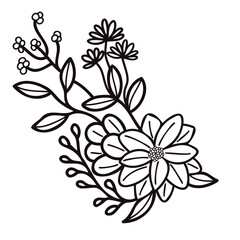 Hand Drawn flowers with twigs in doodle style