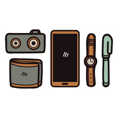 Hand Drawn electronic device in flat lay style
