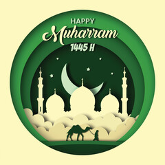 Happy Muharram concept in paper style. Suitable to use for postcard or greeting card.
