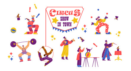Set of various circus performers flat style, vector illustration