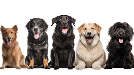 a group of various dog breeds, with happy dispositions, healthy-looking, best friend, Pet-themed, horizontal format, photorealistic illustrations in a JPG. 10:4 aspect. Generative AI
