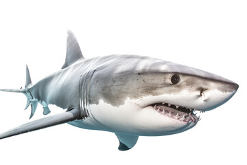 a Great White Shark, swimming, 3/4 view,  Aquatic-themed, horizontal format, photorealistic illustrations on a transparent background cutout in PNG. Generative ai