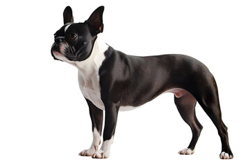 Boston Terrier, realistic full body, standing, transparent background, generative ai