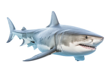 Obraz premium a Great White Shark, swimming, 3/4 view, Aquatic-themed, horizontal format, photorealistic illustrations on a transparent background cutout in PNG. Generative ai