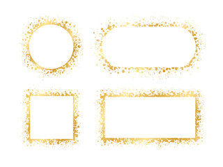 Abstract Gold Ink Splatter Frame Set. Golden foil spray geometric border template.