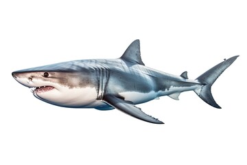 a Great White Shark, swimming,  ocean predator, Aquatic-themed, horizontal format, photorealistic illustrations on a transparent background cutout in PNG. Generative ai